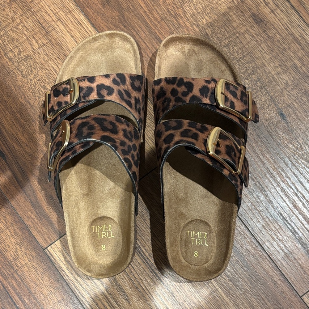 Time and Tru Animal Print Buckle Sandals